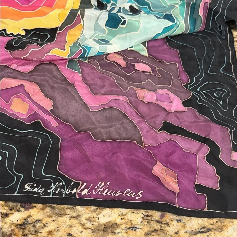 Frida Herbold Heusens Abstract Art Print Scarf Hand Rolled 33 x 34 Square